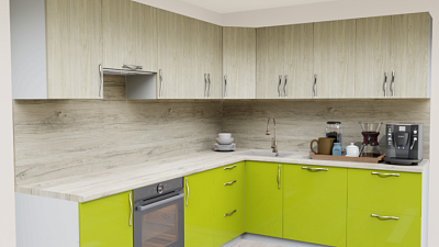 Кухня угловая Вяз жемчужный - Лайм